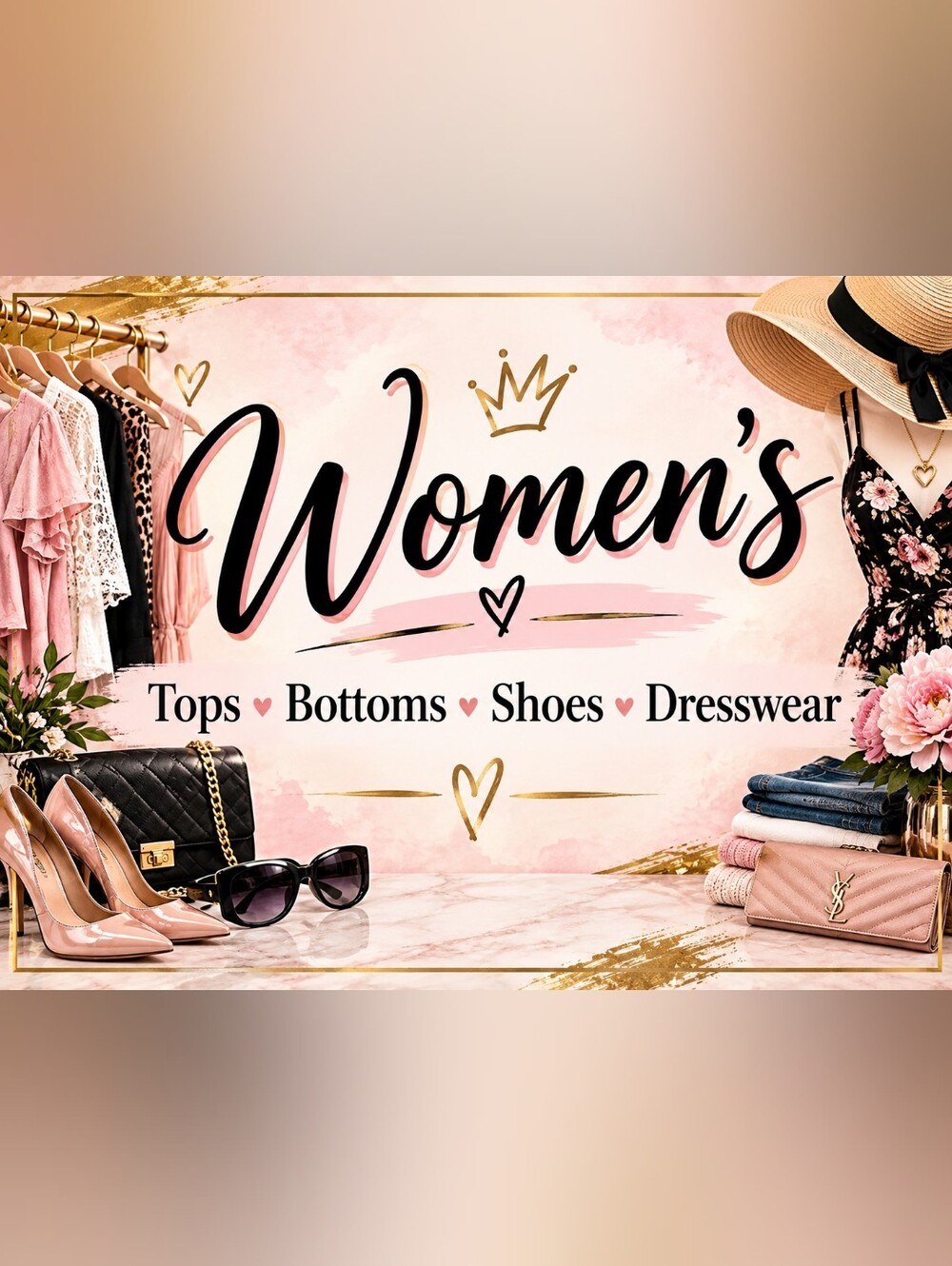 Women's Boutique Sign - Pink & Gold Fashion Graphic